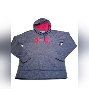 Under Armour Heathered Blue Hoodie with Pink Emblem - Medium